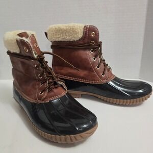Yoki Womens Brown Black Lace Up Sherpa Lined Duck Boots Size 7.5